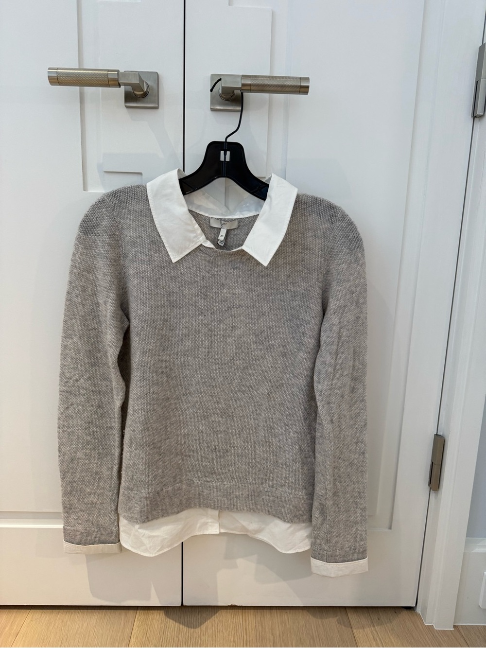 Joie Grey Sweater with White Collar & Hem